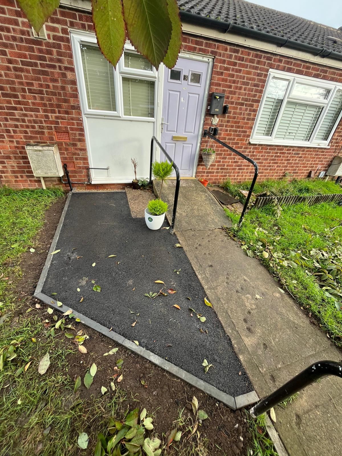 New tarmac path and edging to a front garden