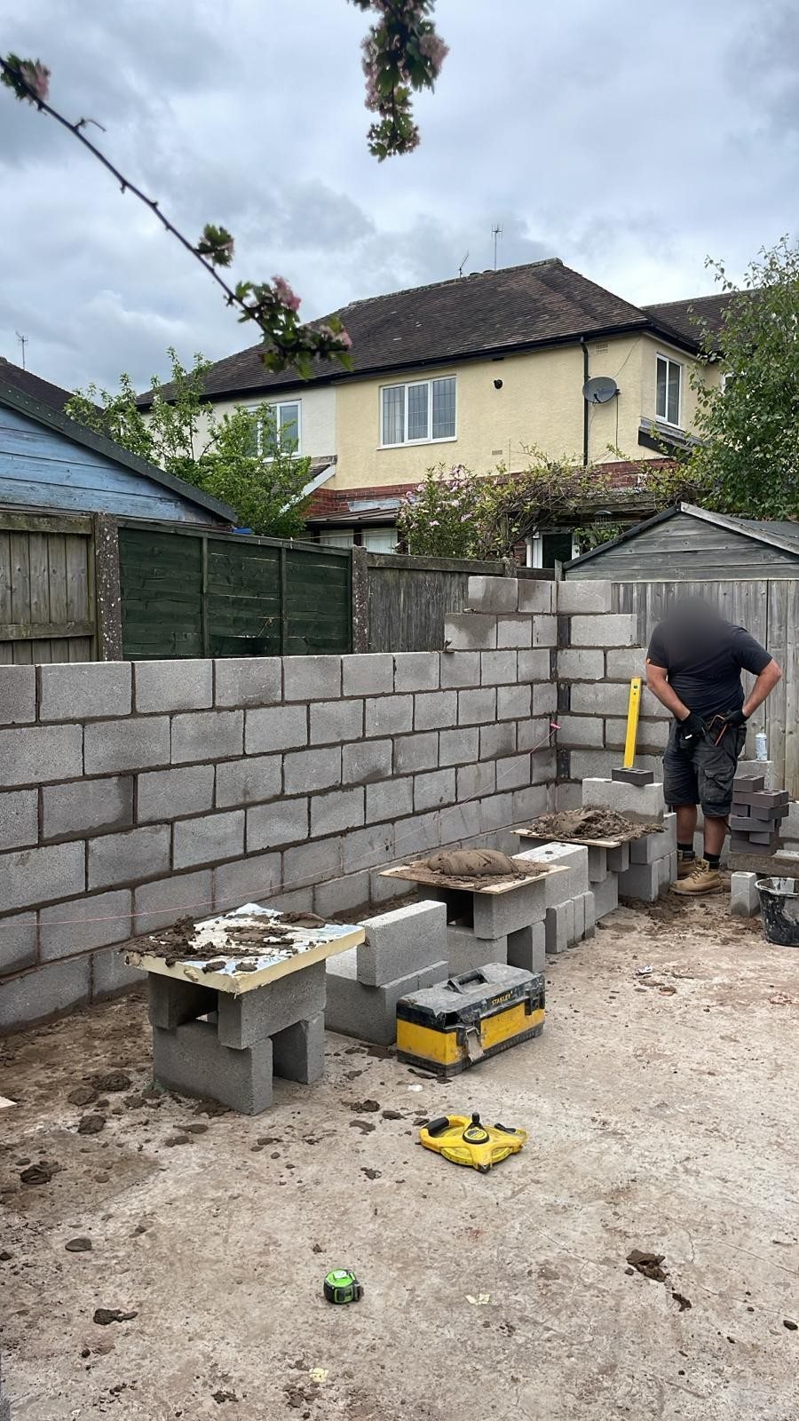 Blockwork walls going up on a single-storey extension