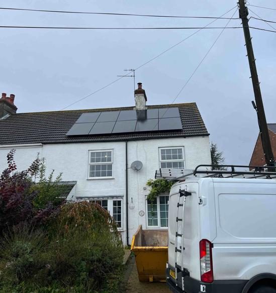 Solar panels on a house roof, south-east elevation