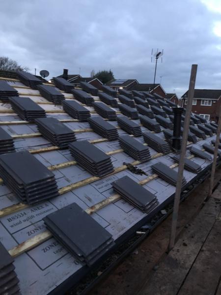 Tiles loaded out on new battens and membrane – Staff4dshire Roofing Specialists