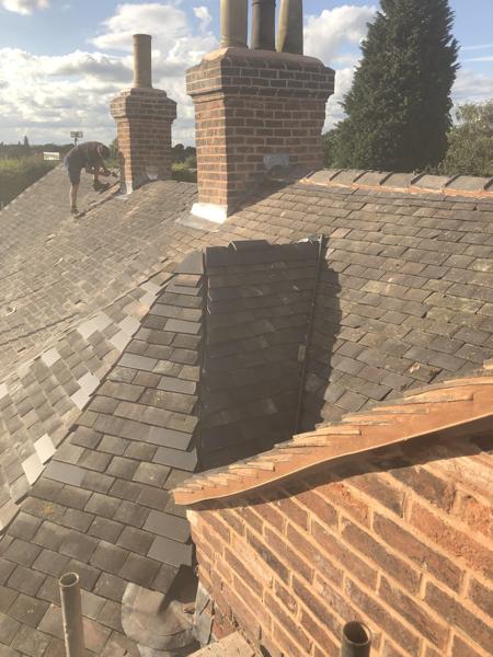 Re-roof with lead valleys and chimney flashings – Staff4dshire Roofing Specialists