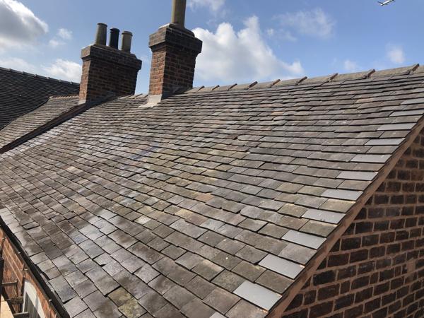 Re-roofed terrace in clay tiles with scaffold access – Staff4dshire Roofing Specialists